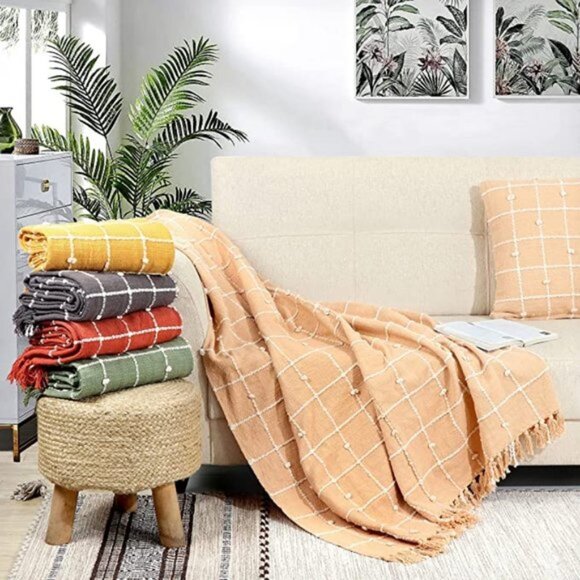 FINE FABS Decorative 100% Cotton Throw Blanket | 60"x50" | Sage Green - Picture 10 of 10